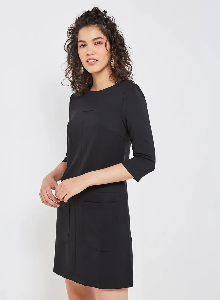 Patch Pocket Shift Dress Black
