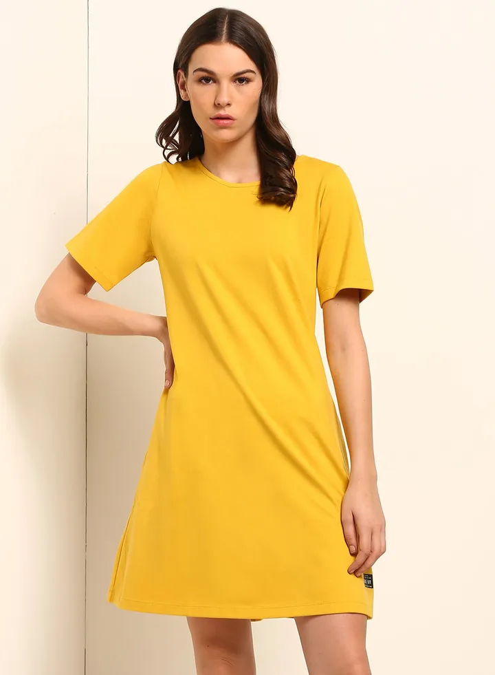 Crew Neck T-Shirt Dress Spicy Mustard