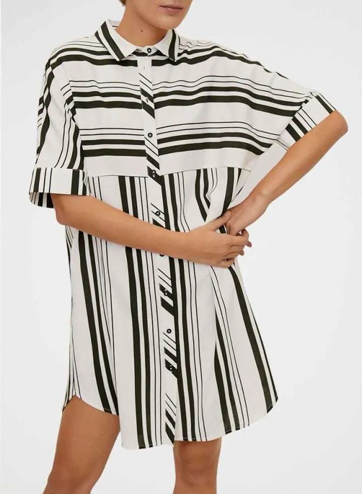 Striped Shirt Dress White/Black