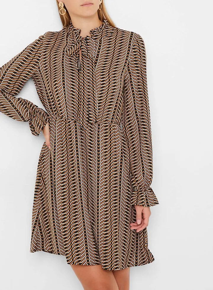 High Neck Mini Dress Brown/Black