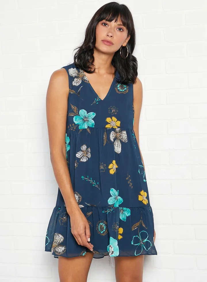 Floral Tiered Dress Navy