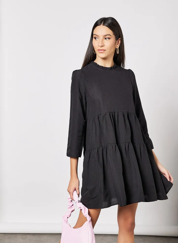 Tiered Mini Dress Black
