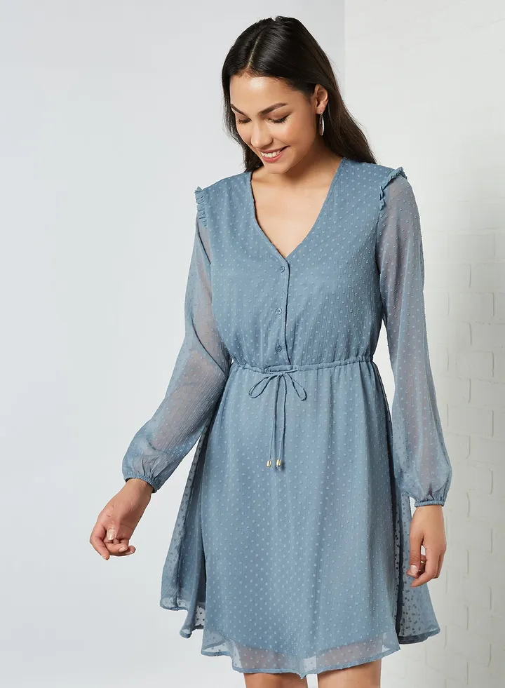 Orchid Long Sleeve Mini Dress Blue Mirage