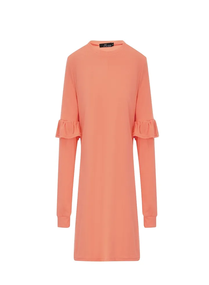 Tiered Sleeve Solid Dress Light Orange
