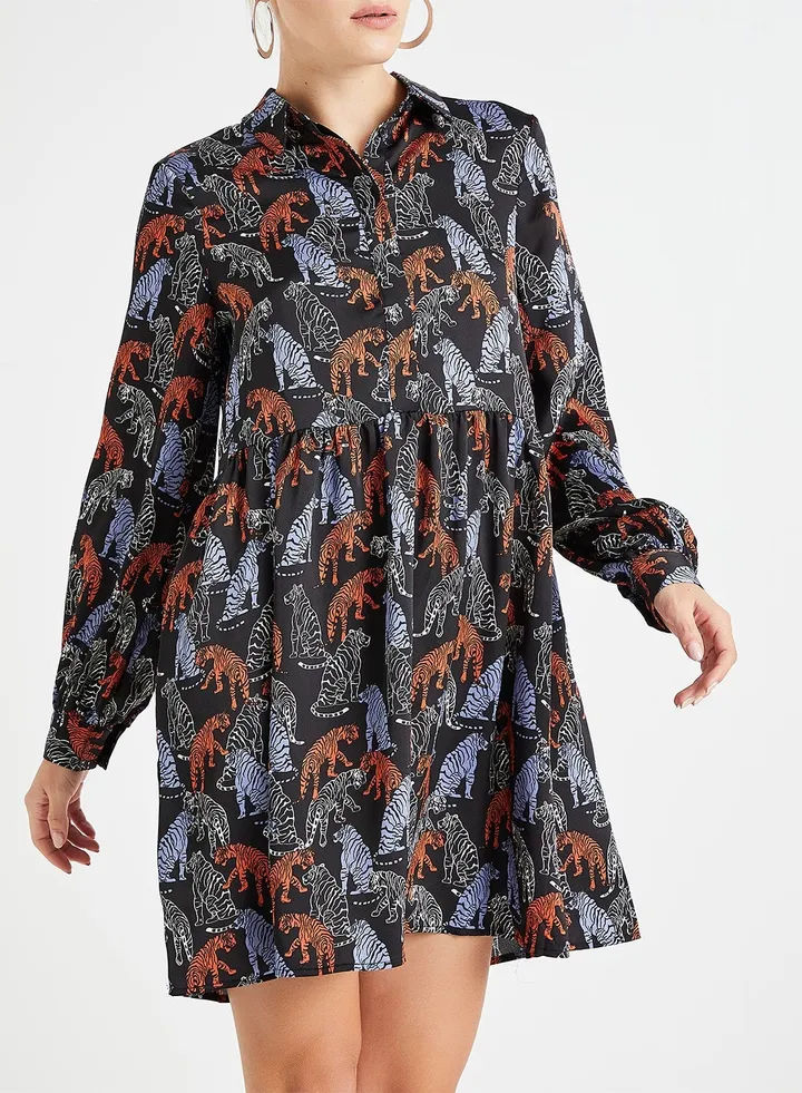 Tiger Print Short Dress Black