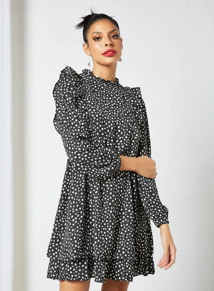 Dot Print Dress Black