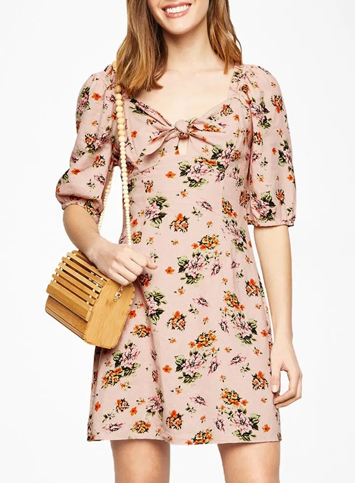 Floral Pattern Mini Dress Pink Pattern