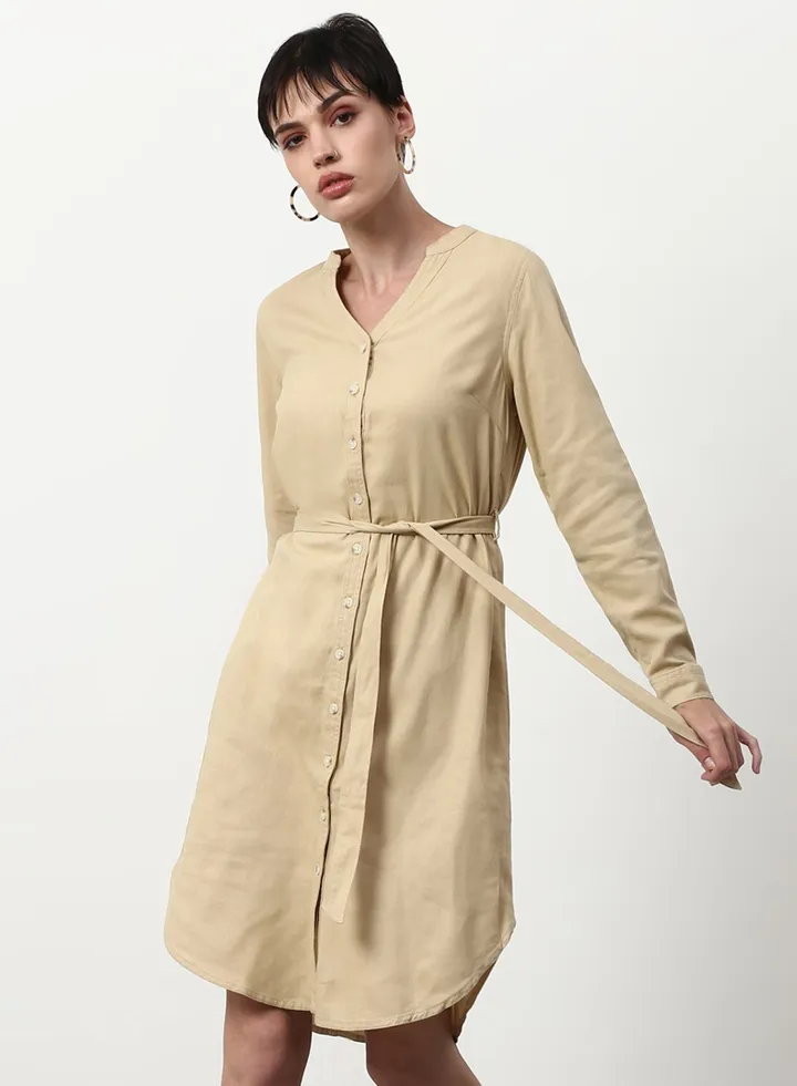 Regular Fit Casual Dress Beige