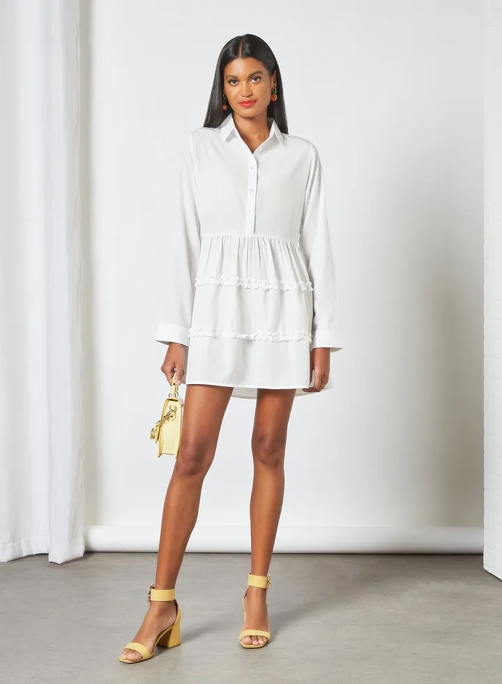 Ruffled Hem Dress White