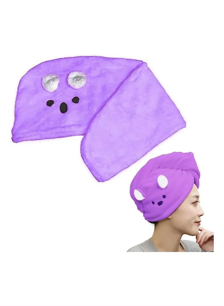 hanso Rabbit-Shaped Microfiber Hair Drying Cap - Quick Drying, Gentle Care, and Fun Design hair turbans for wet hair, curly hair, hair drying towel (Purple)