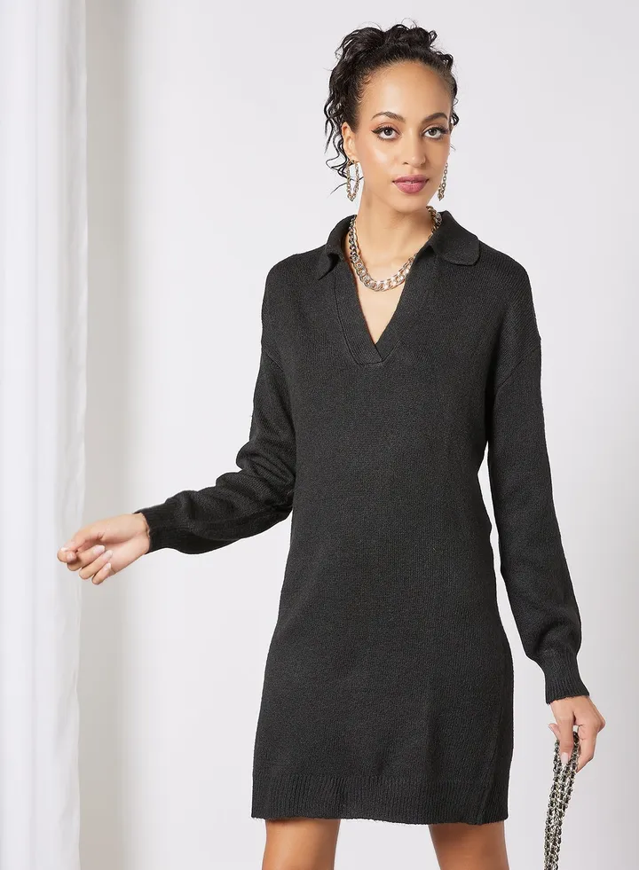 Polo Knit Dress Black