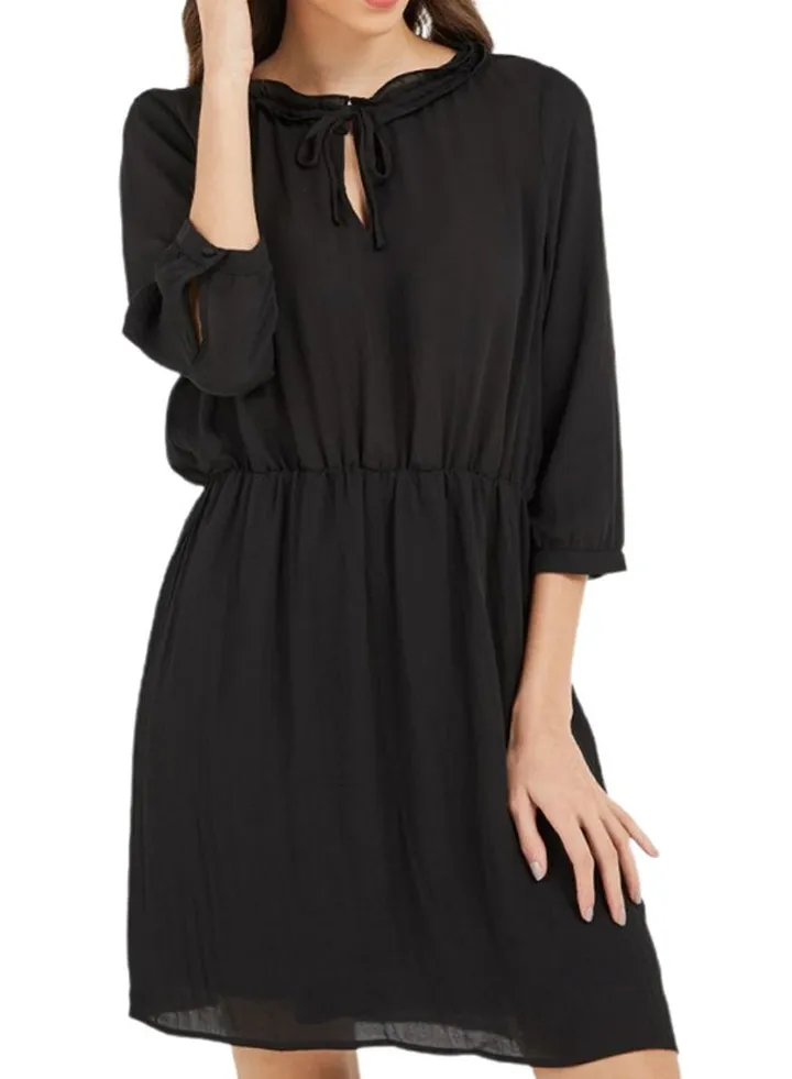 Keyhole Neck Mini Dress Black