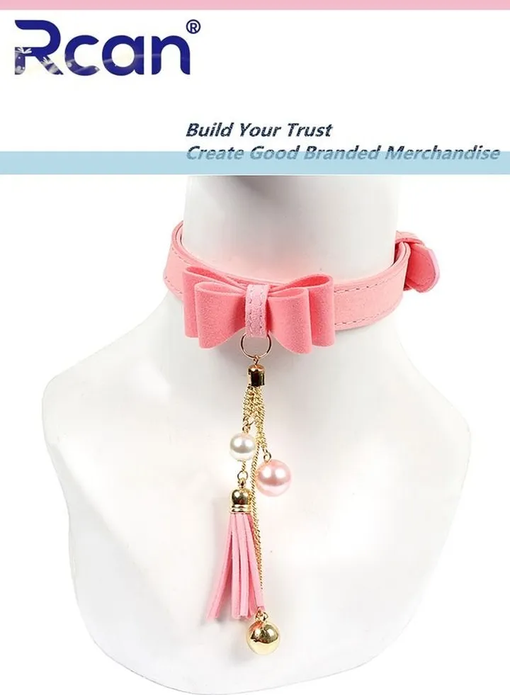 PU Leather Rock Punk Style Necklace Adjustable Neck Strap with Chain Choker for Women Bow Tie Tassel Neck Ornament for Club Festival Party