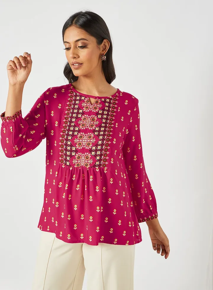 Floral Print Top Hot Pink