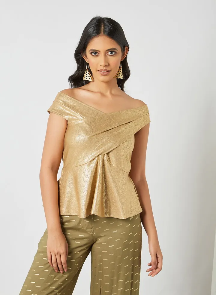 Bardot Peplum Top Beige