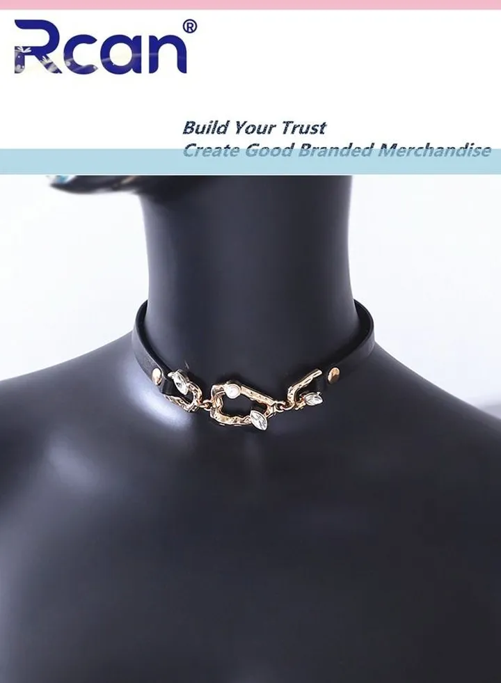 PU Artificial Leather Studs Rock Punk Style Necklace Adjustable Button Choker for Women Teens for Club Festival Party Evening