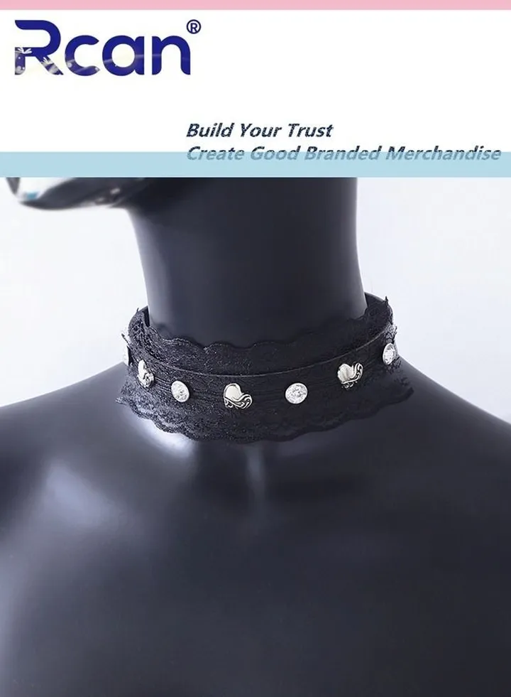 PU Artificial Leather Studs Rock Punk Style Necklace Adjustable Button Mesh Choker for Women Teens for Club Festival Party Evening