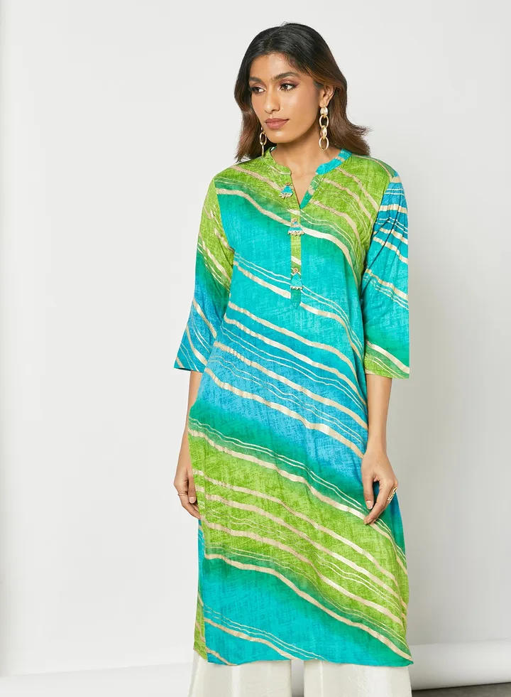 Trendy Mandarin Neck Elegant Kurta Blue