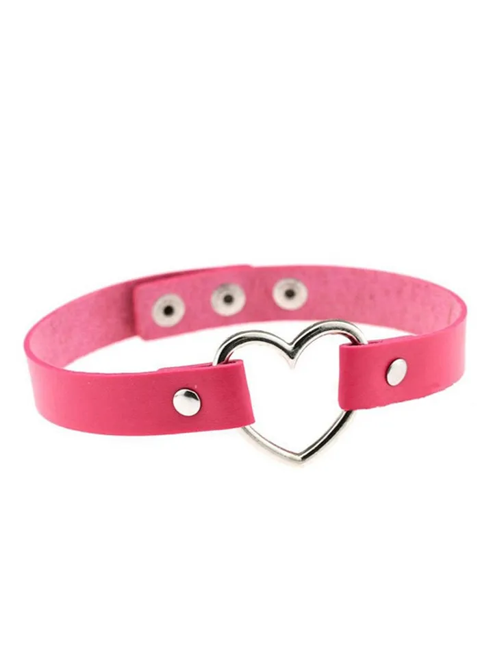 Faux Leather Heart Shape Collar Choker Necklace