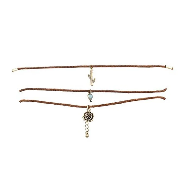 Brass Turquoise Flower Cactus Set Choker Necklace