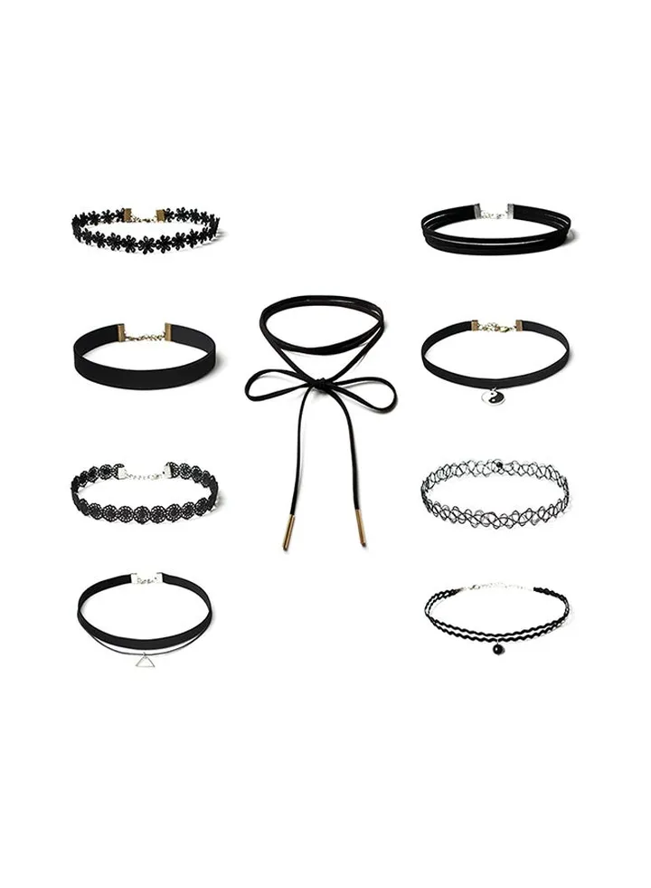 9-Piece Retro Style All Match Multielement Lace Chokers Necklace Set
