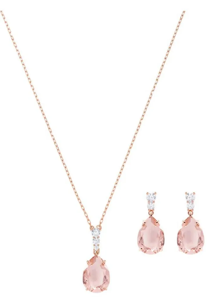 Women's Pink Drop Earrings Necklace Set
