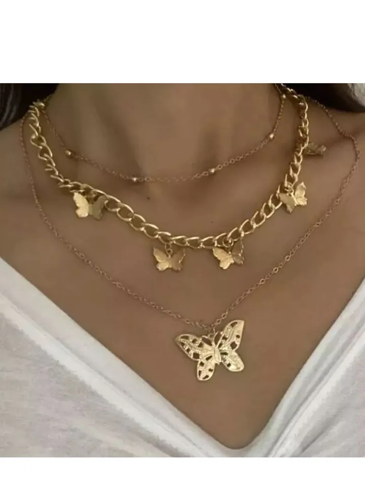 Golden butterfly multi-layered necklace women's vintage clavicle chain pendant necklace