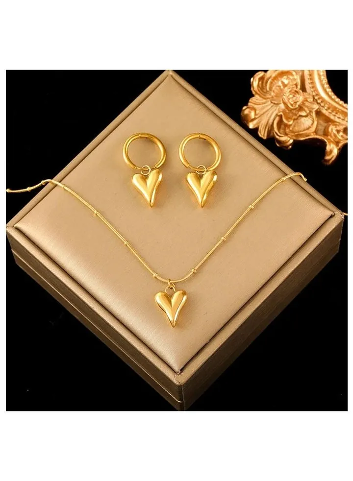 316L Stainless Steel Gold Color Heart Love Necklace Earrings Trendy For Women New Party Gift Waterproof Jewelry Set