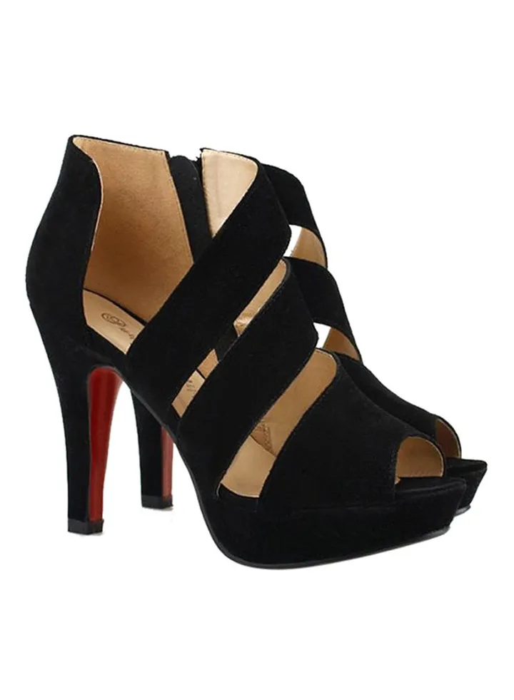 Thin Heel Strapped Sandal Black