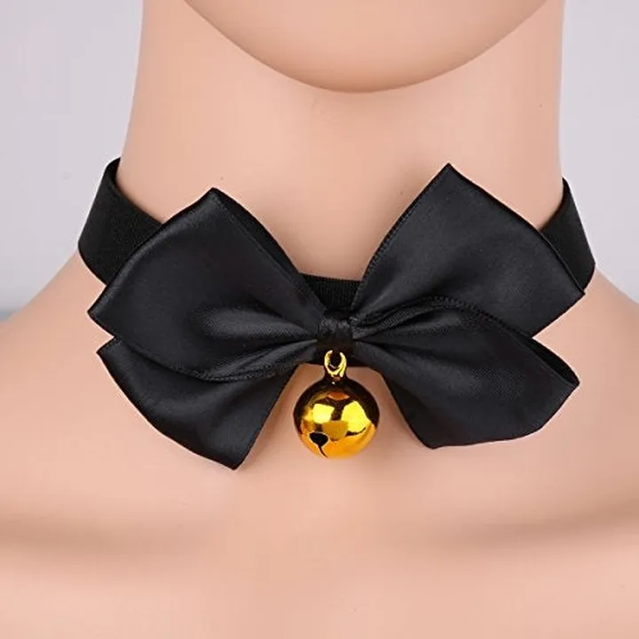 Alloy Adjustable Soft Ribbon Bow Bell Choker Necklace