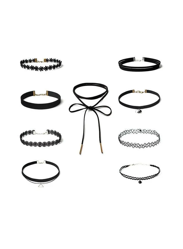 9-Piece Retro Style All Match Multielement Lace Chokers Necklace Set