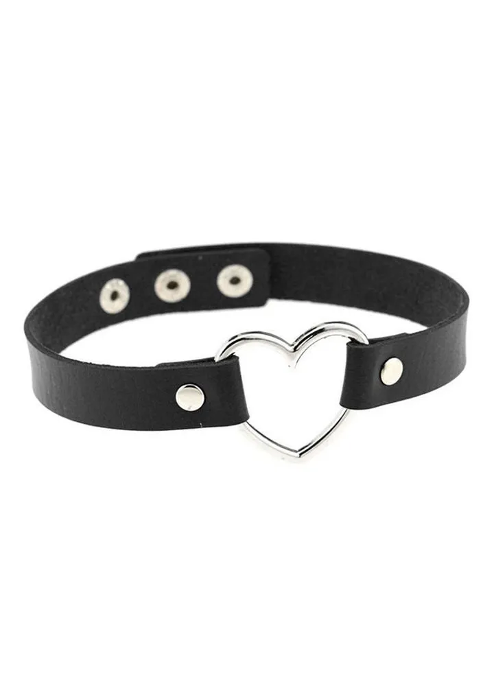 Faux Leather Heart Shape Collar Choker Necklace