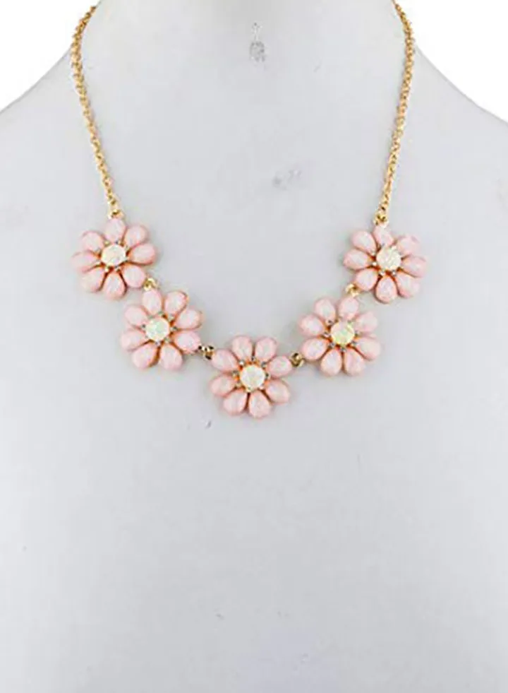 Brass R Flower Statement Bib Necklace Gold/Pink