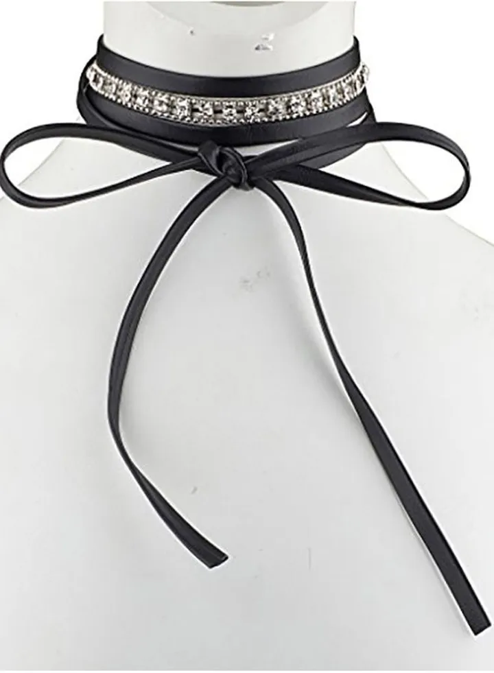 Brass PU And Tone Beaded Crystal Wrap Choker Necklace