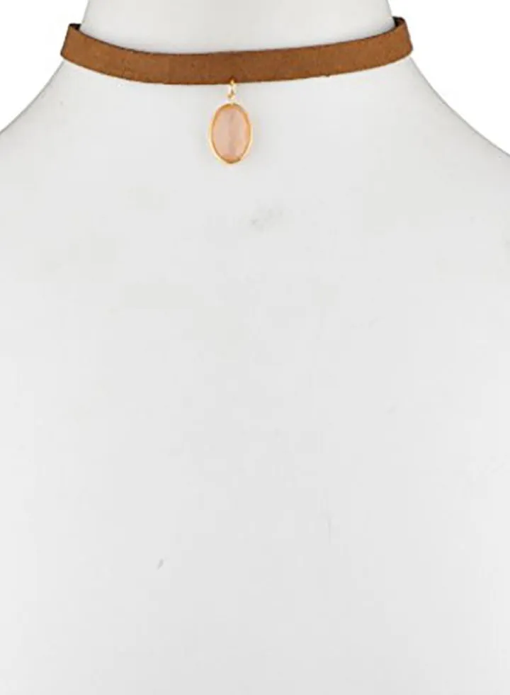 Brass Oval Stone Choker Necklace Brown/Beige