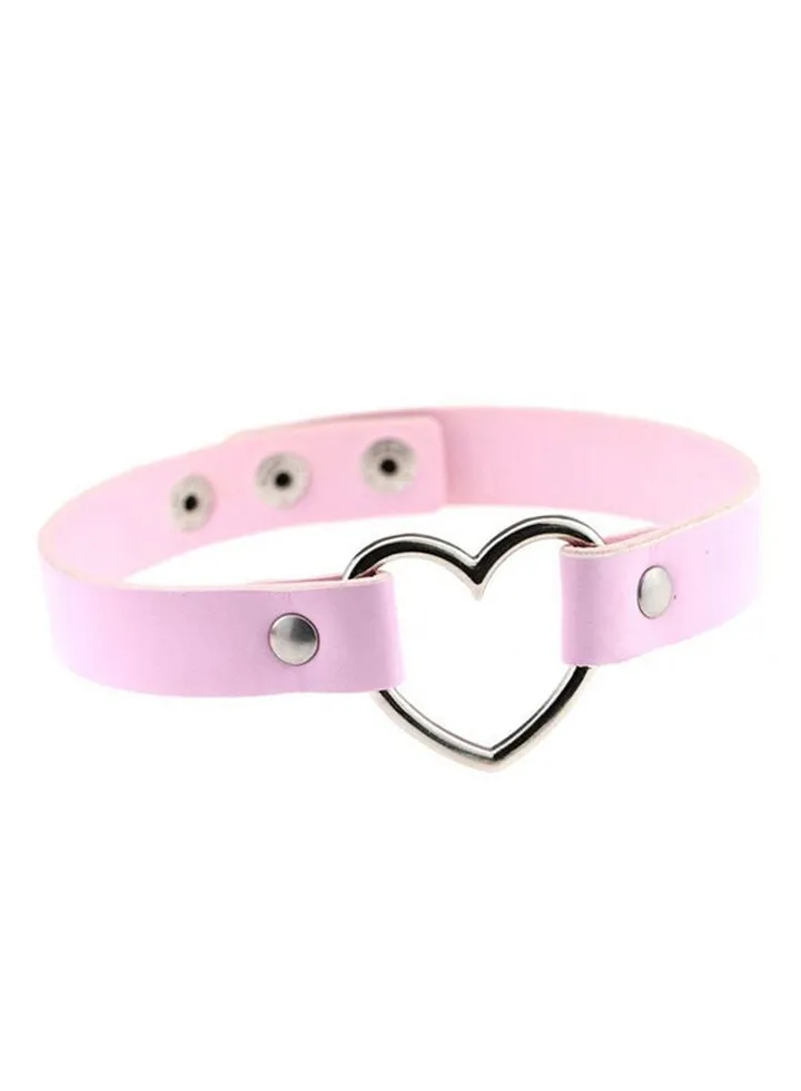 Faux Leather Heart Shape Collar Choker Necklace