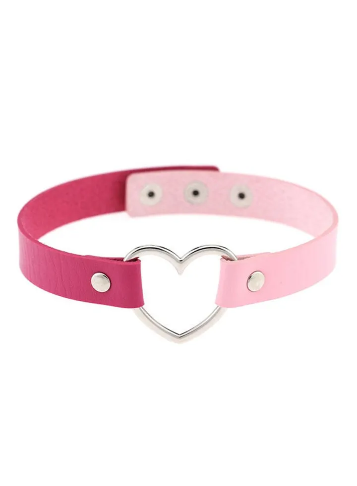 Faux Leather Heart Shape Collar Choker Necklace