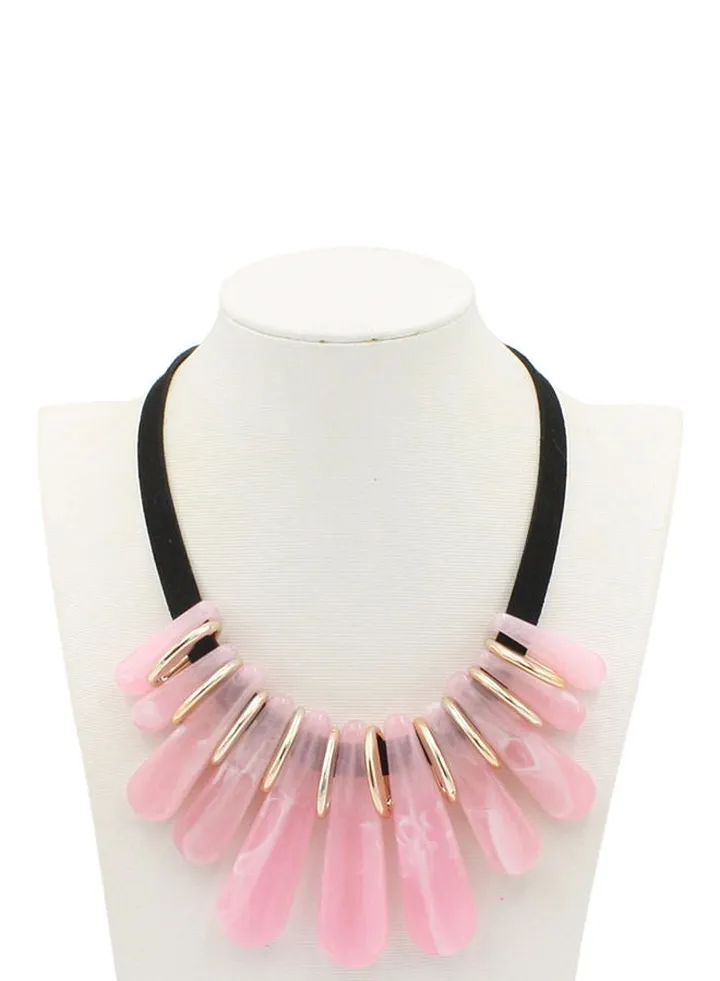 Resin Tassel Bib Necklace Pink/Gold