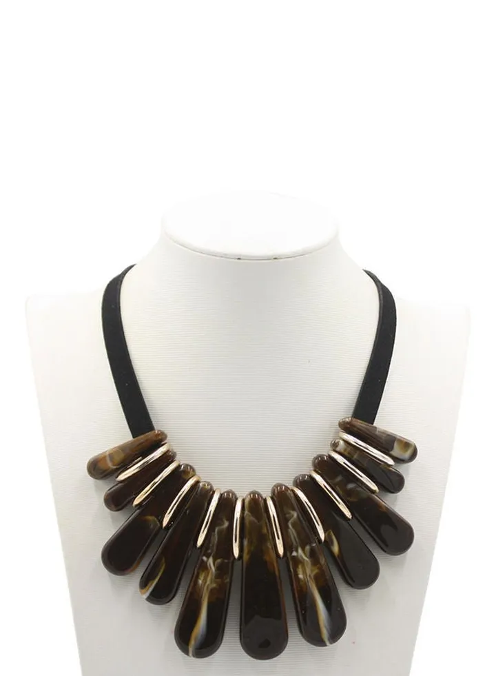 Resin Tassel Bib Necklace Brown/Gold