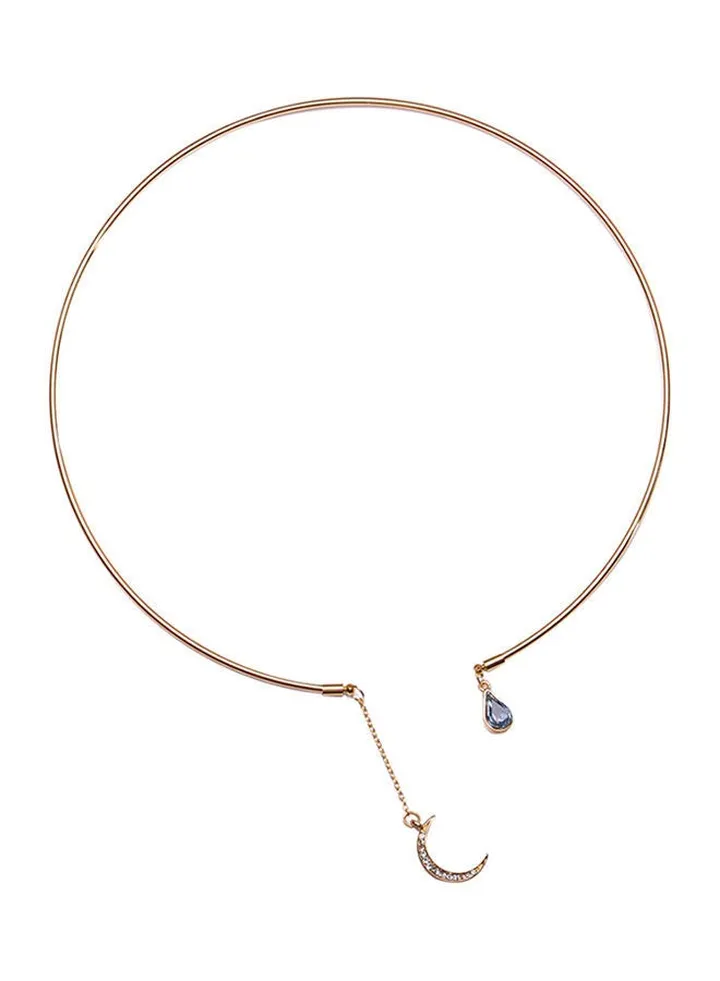 Rhinestone Moon Pendant Choker Necklace