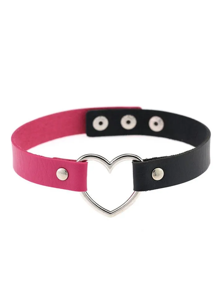 Faux Leather Heart Shape Collar Choker Necklace