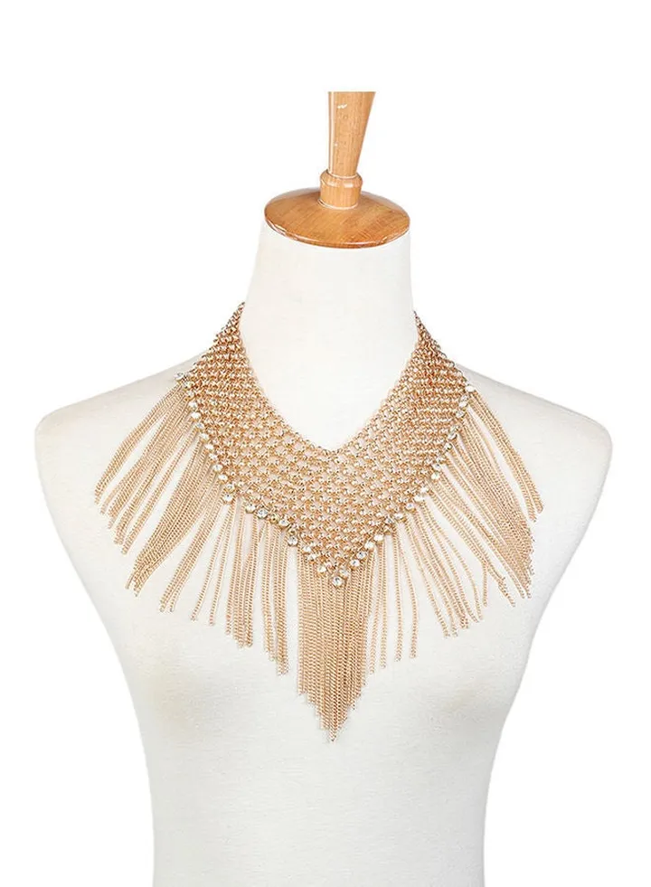 Tassel Shiny Rhinestone Bib Necklace