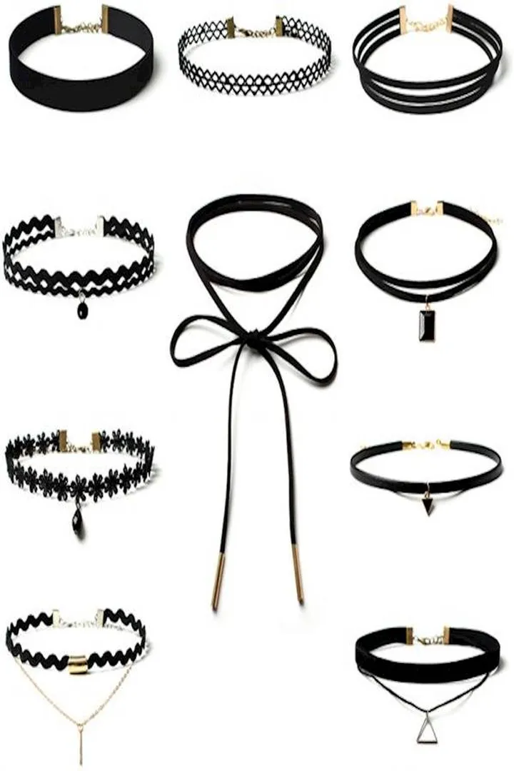 10-Pieces Choker Necklace Set Stretch Velvet Classic Tattoo Lace Choker Necklace