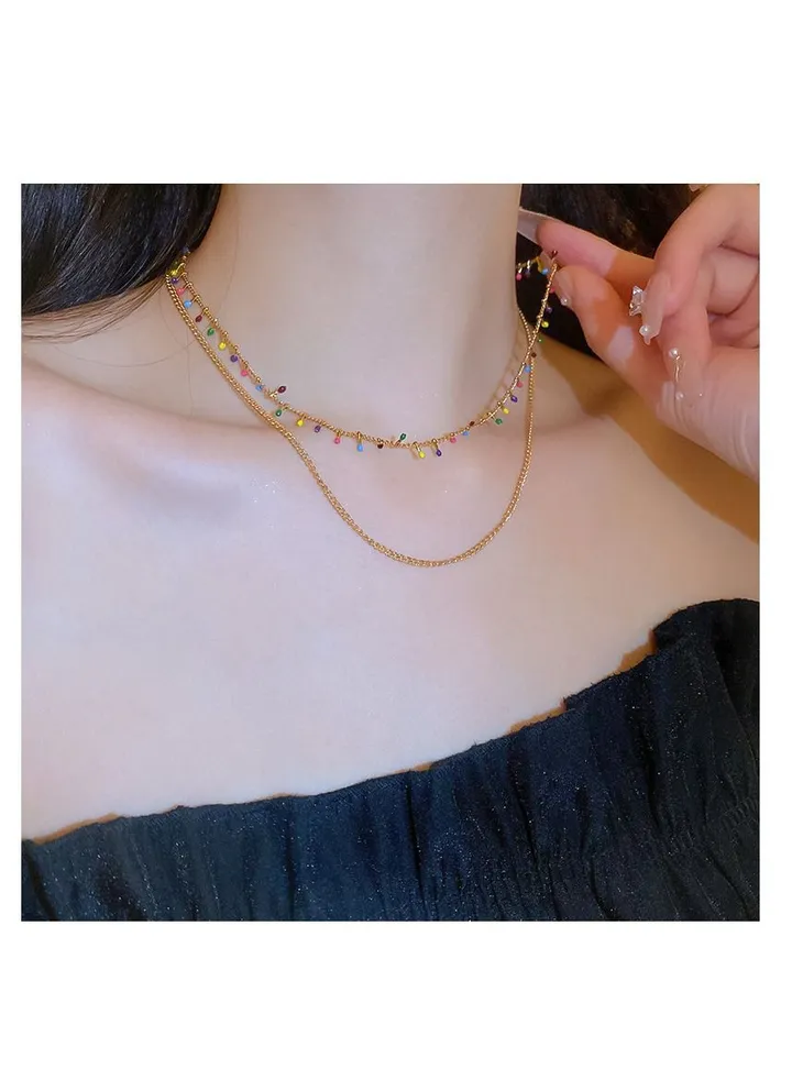 Colorful pendant double necklace