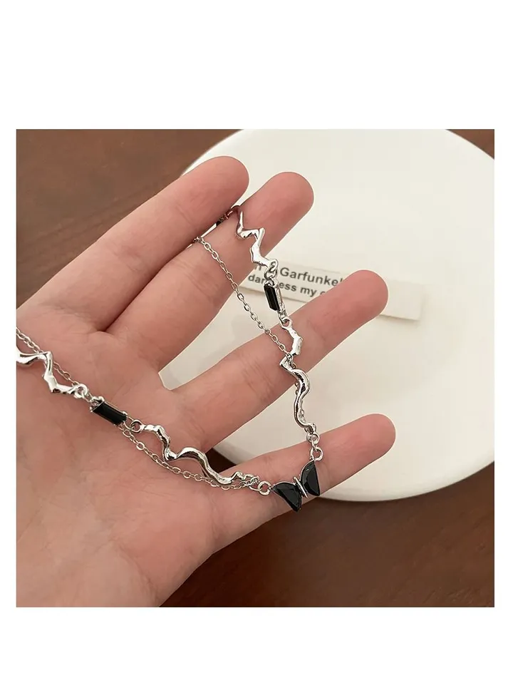 Diamond-set butterfly paneled necklace
