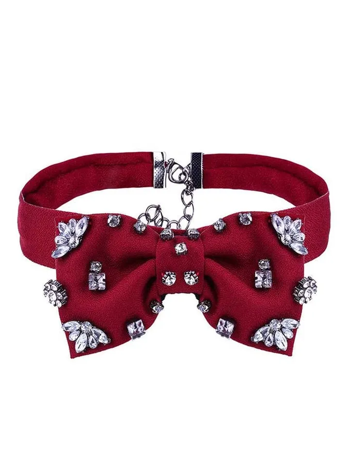 Bow Design Rhinestone Studded Collar Necklace