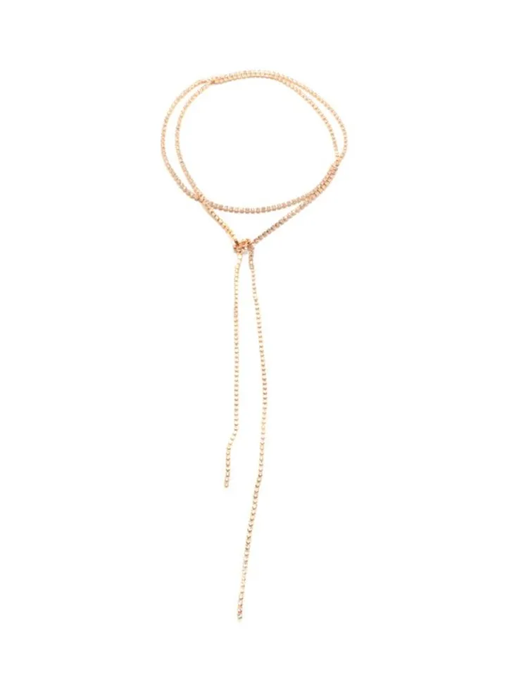 Rhinestone Studded Long Cup Chain Tie Up Choker