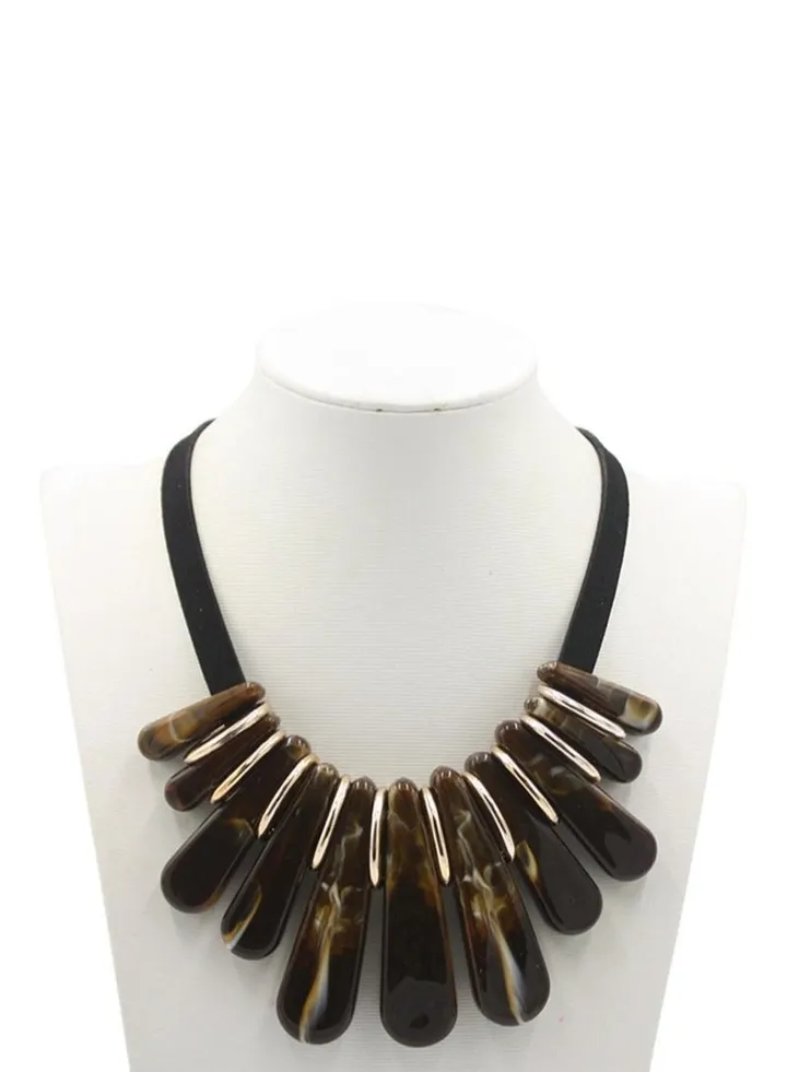 Resin Tassel Bib Necklace Brown/Gold