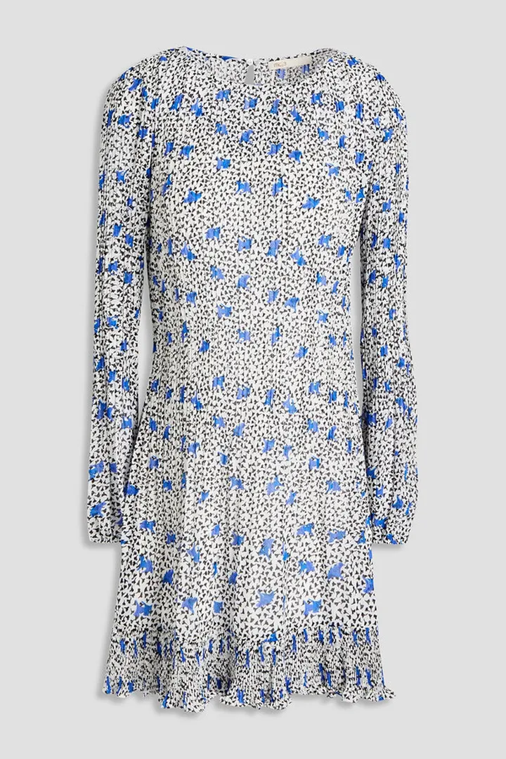 Pleated floral-print georgette mini dress