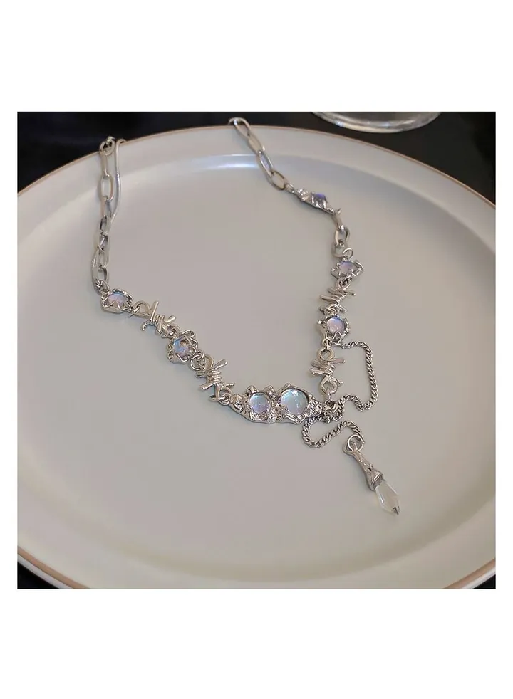 Moonstone crystal tassel necklace